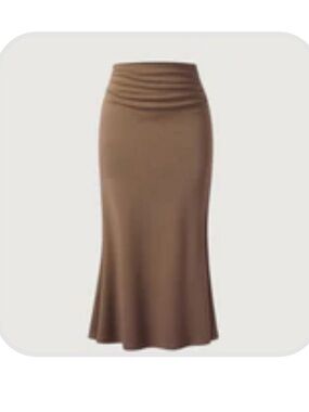 OGL Brown Ruched Waist Maxi Skirt